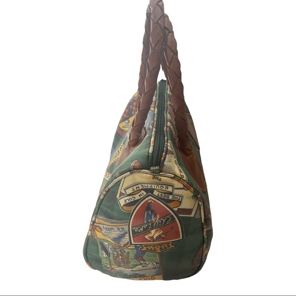 Vtg Nordic House Design Novelty Golf Theme Braided Leather Handles Trim SATCHEL - Picture 8 of 13
